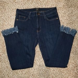 Dark blue wash with frayed bottom jeans